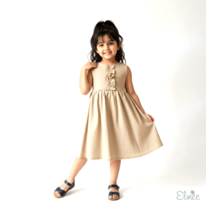 Beige Linen Back Petal Dress