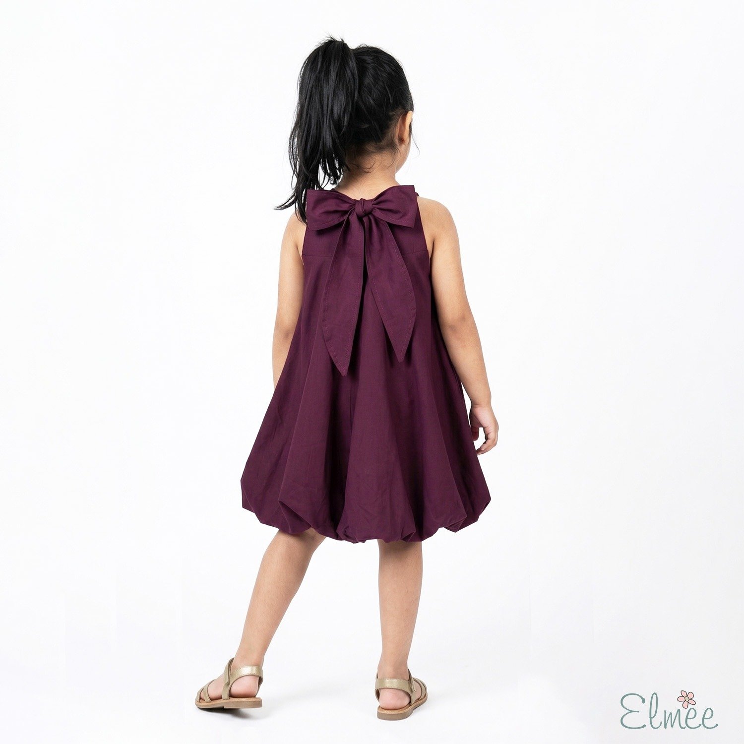 Burgundy Bow Balloon Dress - Image 3
