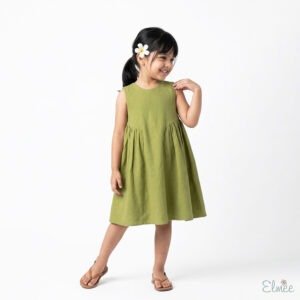 Olive Green Basque Waist Dress