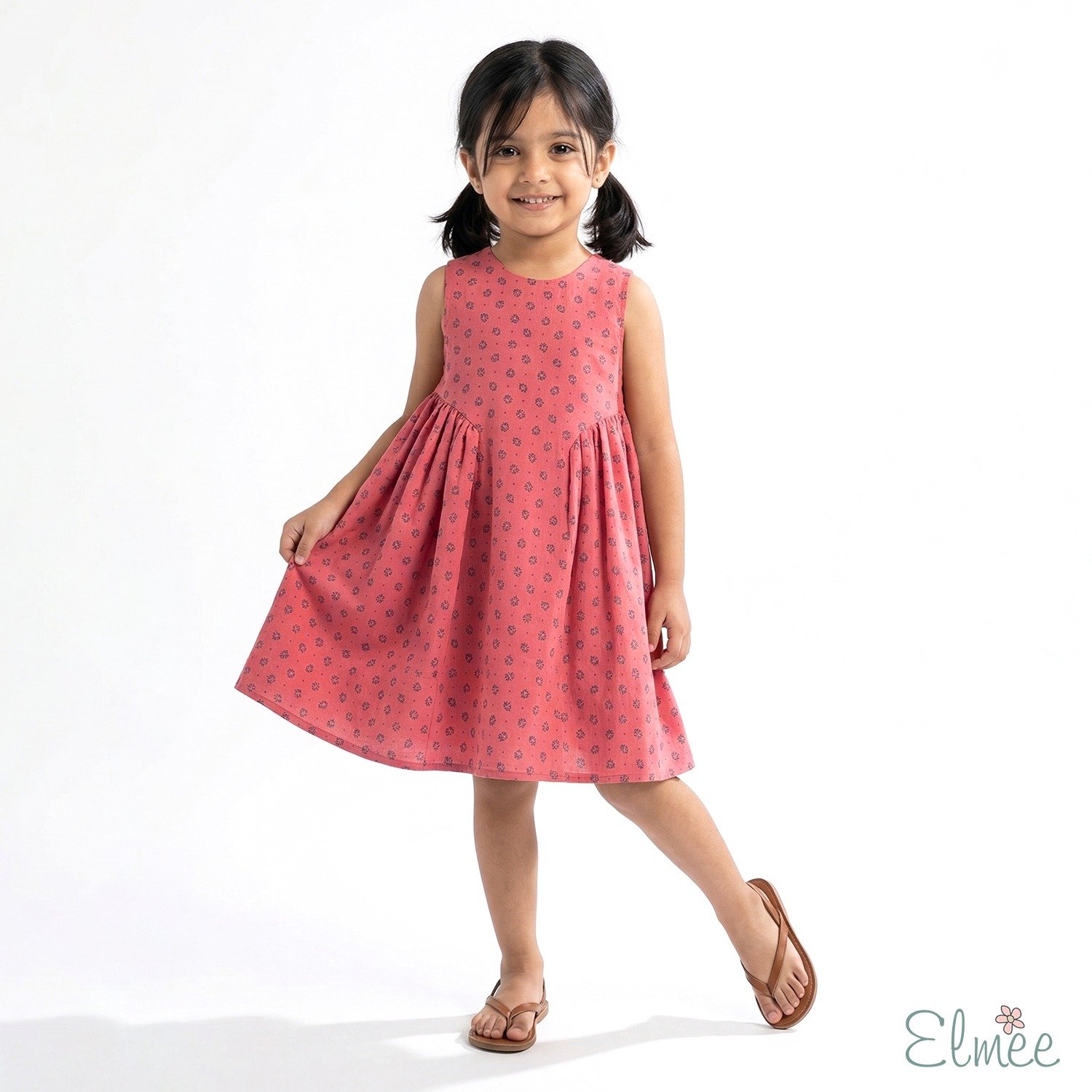 Coral Red Basque Waist Dress