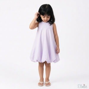 White Lilac Bow Balloon Dress