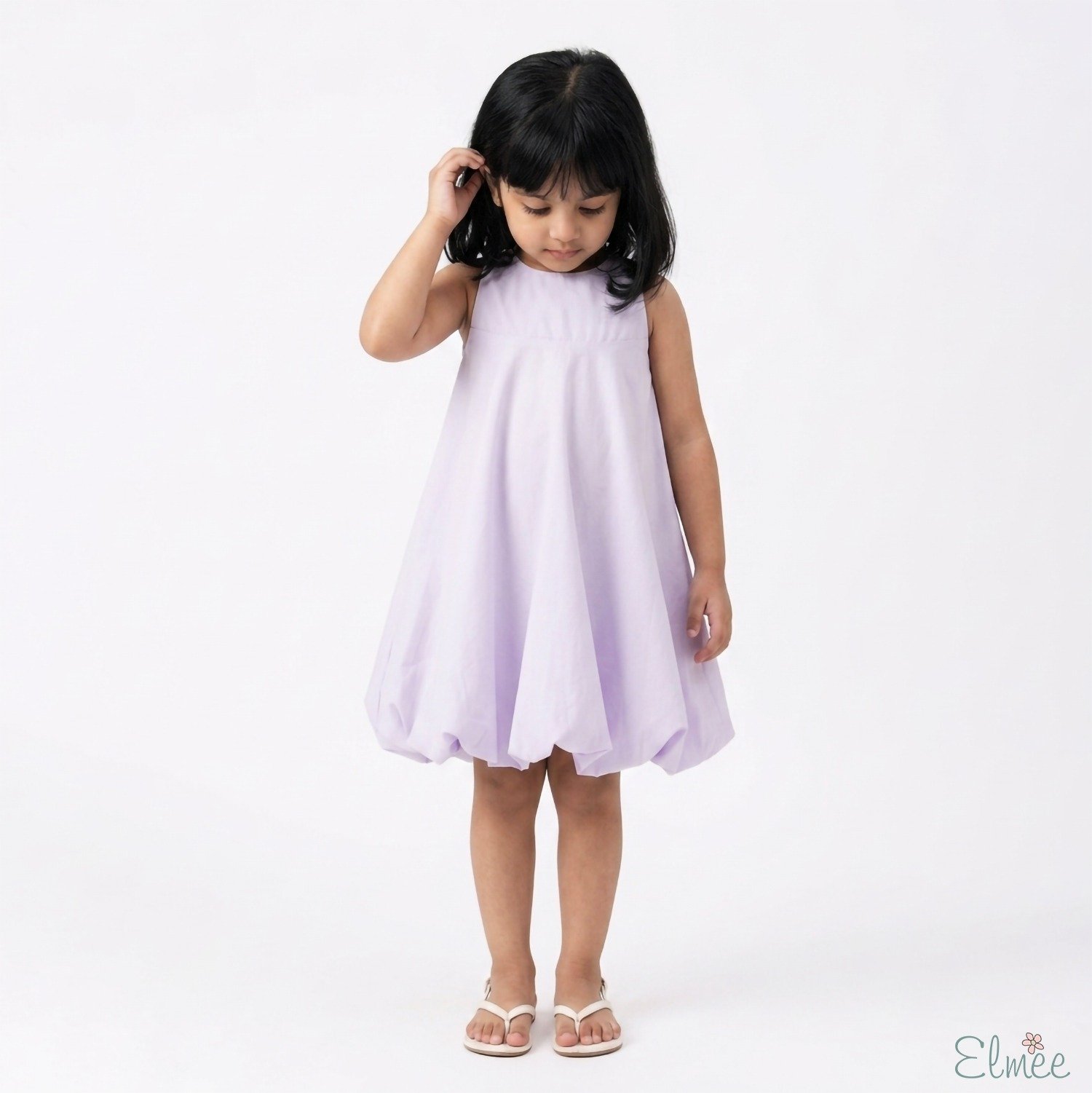 White Lilac Bow Balloon Dress