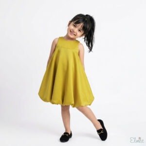 Mustard Satin Bow Balloon Dress