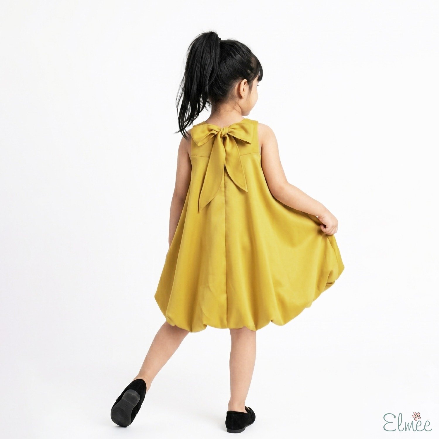 Mustard Satin Bow Balloon Dress - Image 2