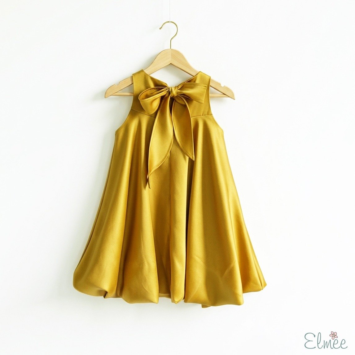 Mustard Satin Bow Balloon Dress - Image 3