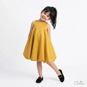 Mustard Satin Bow Balloon Dress