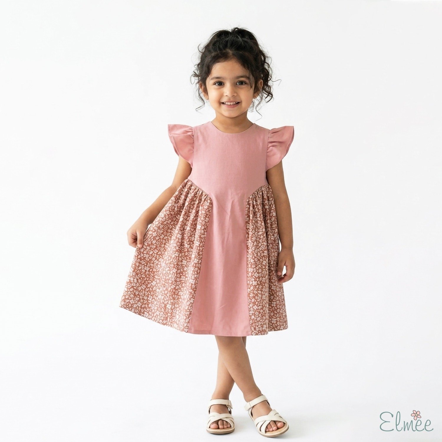 Coral Mix-Match Basque Waist Dress